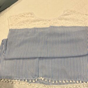 Merona Blue and White Striped Swim cover up with Lace Detail